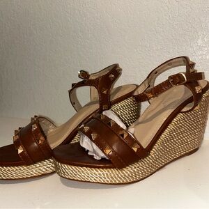 Brown Studded Wedge Sandals